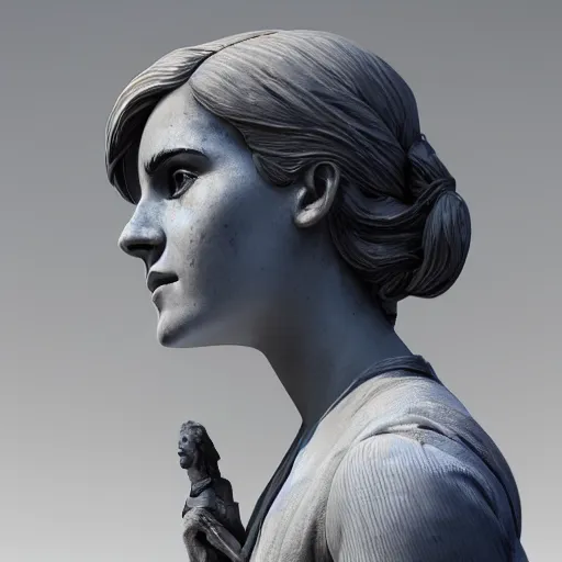 Image similar to portrait of statue emma watson, chrome, reflect 8 k uhd, unreal engine, octane render in the artstyle of finnian macmanus, john park and greg rutkowski