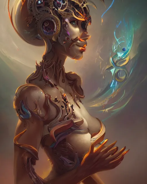 Image similar to portrait of a beautiful satanic cybernetic emanation, by pete mohrbacher and artgerm and wlop, digital art, highly detailed, intricate, fantasy, mystical, sharp focus, Trending on Artstation HQ, deviantart, unreal engine 5, 4K UHD image