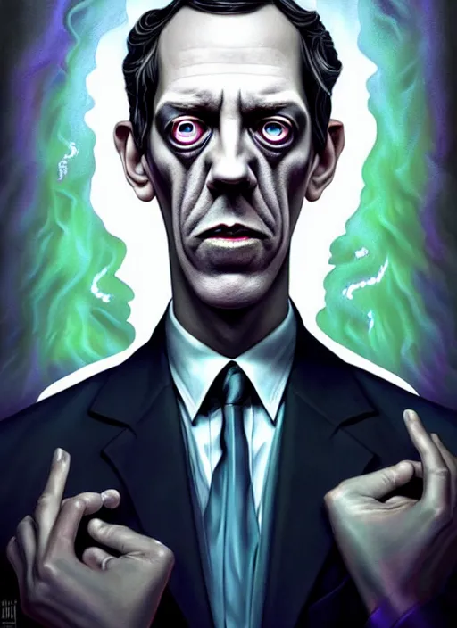 Image similar to lovecraft lovecraftian portrait of hugh laurie, pixar style, by tristan eaton stanley artgerm and tom bagshaw.