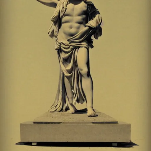 Prompt: Victorian era print of a roman Statue 60's 70's Japanese Album Cover Art