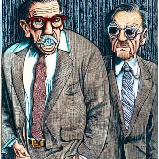 Image similar to The Artwork of R. Crumb and his Cheap Suit Frank Costello, pencil and colored marker artwork, trailer-trash lifestyle