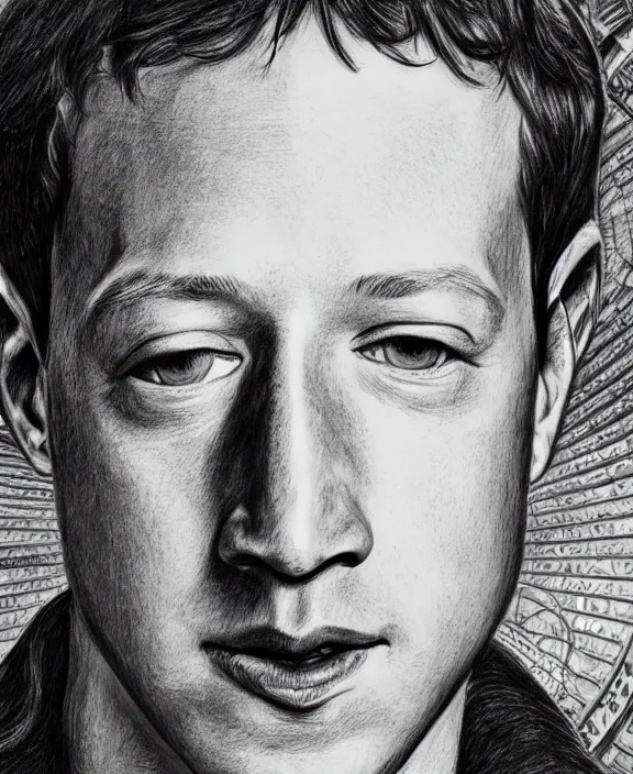 Prompt: a detailed pencil drawing of mark zuckerberg using the eye of agamotto