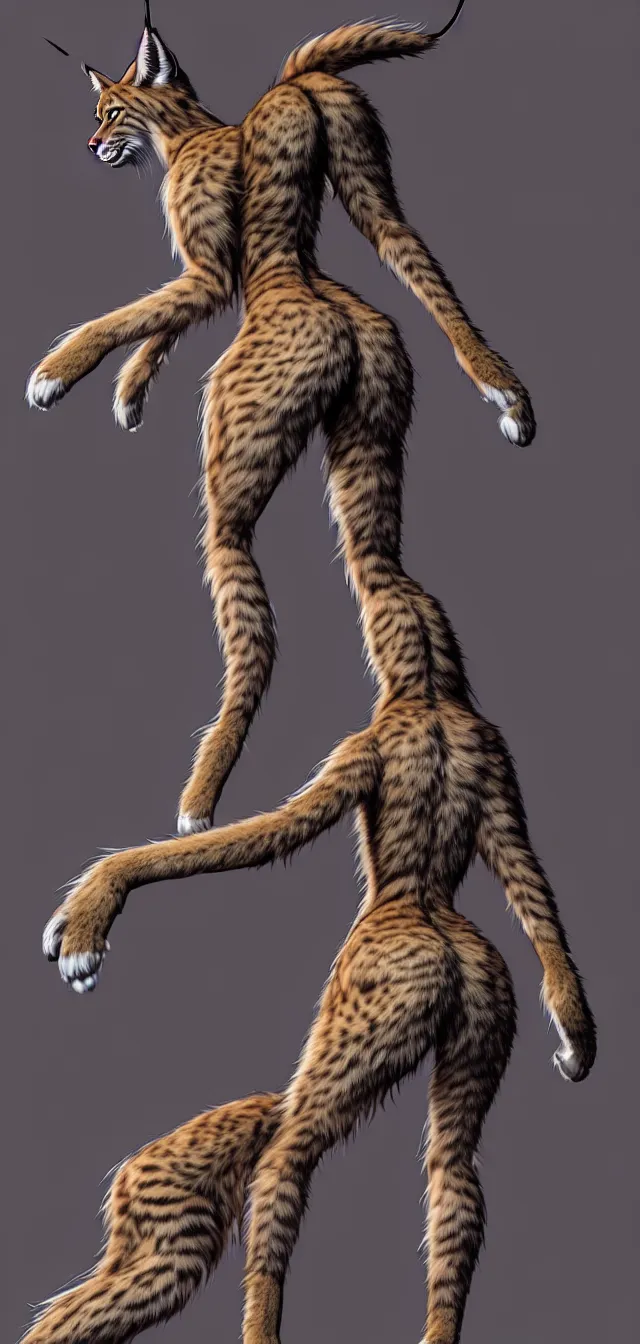 Image similar to the full body of anthropomorphic lynx fursona from behind wearing a steampunk suit as unimaginably beautiful, gorgeous, elegant, young woman with lynx head, fluffy tail, paw pads, an ultrafine hyperdetailed illustration by furaffinity, intricate linework, white fur, unreal engine 5 highly rendered, global illumination, radiant light, detailed and intricate environment