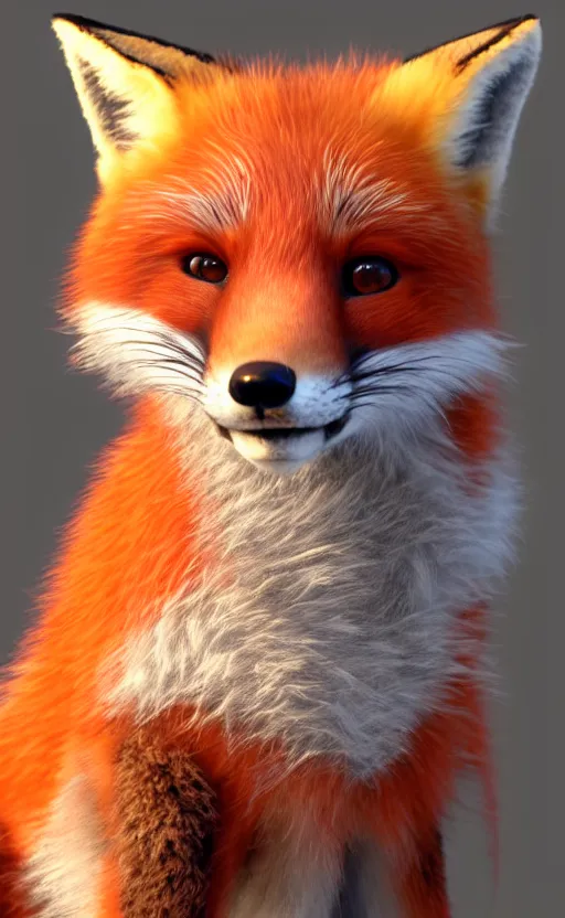 Image similar to portrait of the cutest red fox ever, fluffy, photorealistic, soft lighting, unreal engine