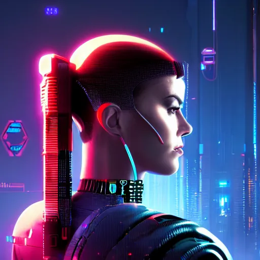 Image similar to cable plugged into cyberdeck, back of head, cyberpunk woman, computer, 1 9 7 9 omni magazine cover, style by vincent di fate, cyberpunk 2 0 7 7, 4 k resolution, unreal engine, daz