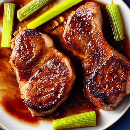 Image similar to caramelized pork chops, professional food photography