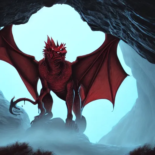 Image similar to photo of an ancient red dragon sitting menacingly in a cave