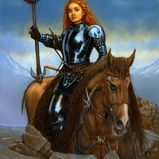 Image similar to joan of arc portrait by Larry Elmore and John Howe and Alan Lee, trending on ArtStation, detailed, realistic