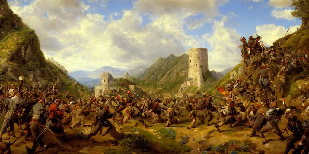 Image similar to landscape portrait of a marmots storming the bastille, by william sidney mount, trending on artstation