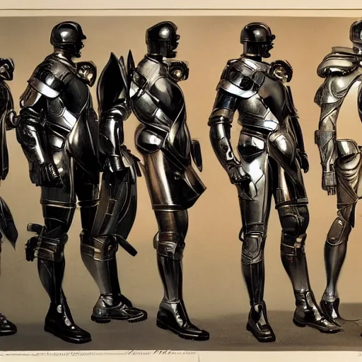 Image similar to futurist armor for soldiers by leyendecker, intricate, extreme details, design sheet