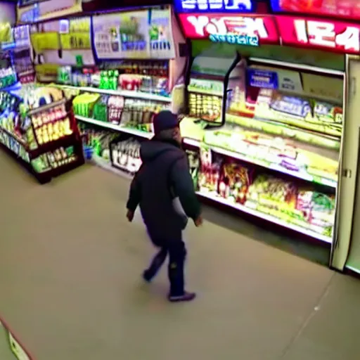 Image similar to cctv footage of yoshi robbing a convenience store