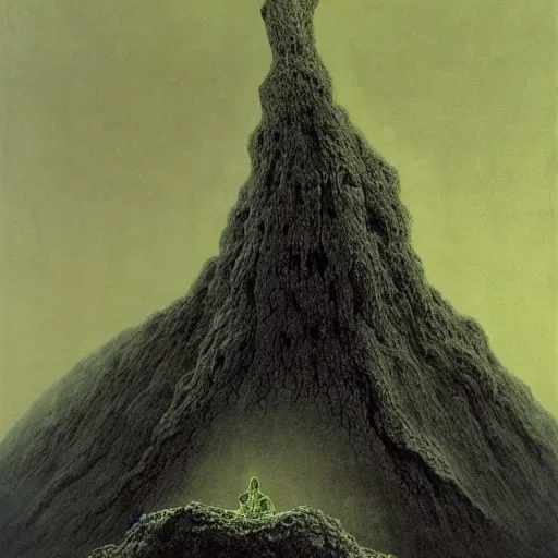 Prompt: demon sitting at the throne in the hell by zdzislaw beksinski lava