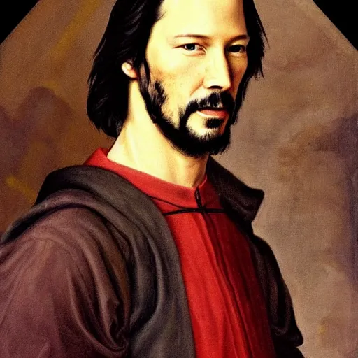 Image similar to a renaissance style portrait painting of Keanu Reeves