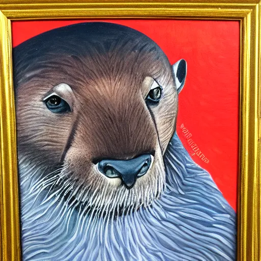 Image similar to oil painting of royal king otter dressed as a king