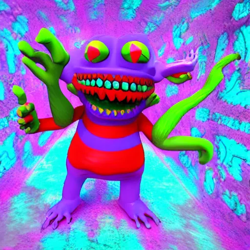 Prompt: psychedelic 3 d monster playdoe