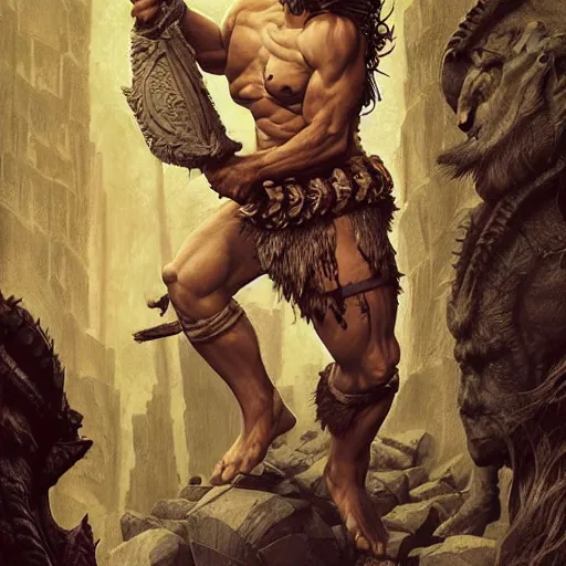 Image similar to head and shoulders ( ( ( vogue fashion photo portrait ) ) ) of an ogre barbarian, d & d, fantasy, greg rutkowski, frank frazetta, alexandre chaudret, boris vallejo, michael whelan, miro petrov, hr giger, magali villeneuve, donato giancola