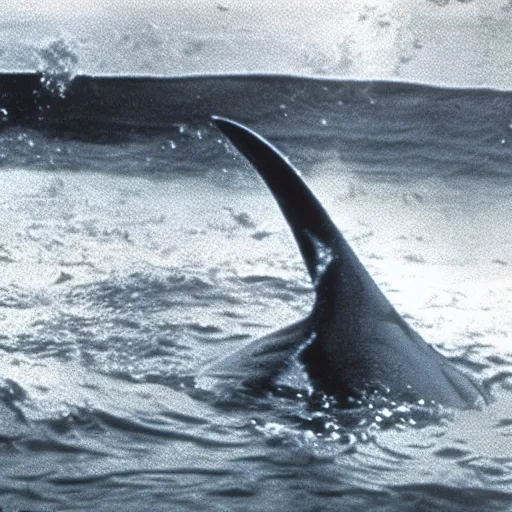 Prompt: Film still of Harry Potter swimming from a shark, from Jaws (1975)