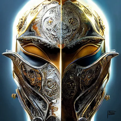 Image similar to Very very very very highly detailed epic photo of face with venetian mask, intricate, dystopian, sci-fi, extremely detailed, digital painting, artstation, concept art, smooth, sharp focus, illustration, intimidating lighting, mystic environment, incredible art by Artgerm and Vincent di Fate