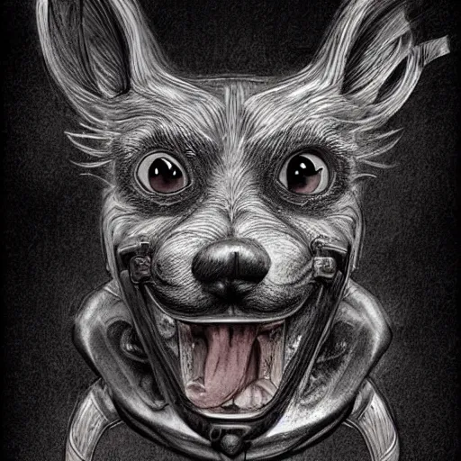 Prompt: grunge cartoon sketch of a dog snake mix with a wide smile by - michael karcz, loony toons style, horror theme, detailed, elegant, intricate