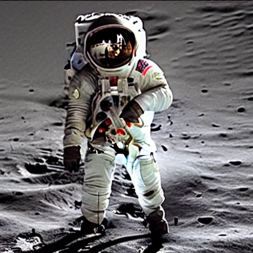 Prompt: photo of a mercury astronaut suit holding an electric guitar on the moon. detailed