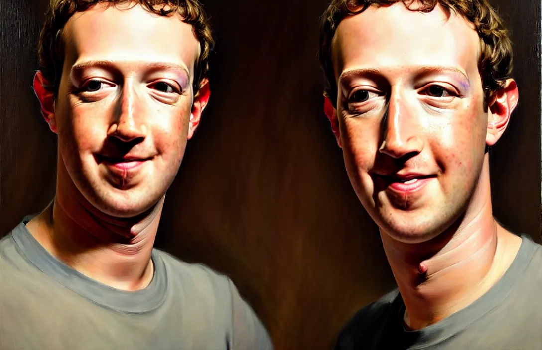 Image similar to portrait of mark zuckerberg!!!!!!!!!!!!!!!!!!!!!!!!!!!, detailed face, detailed painting, flat lighting, by ilya repin, phil hale and kent williams