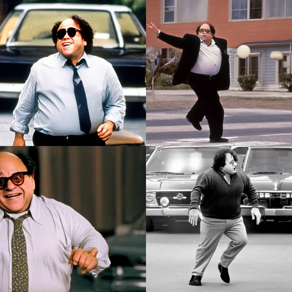 Prompt: danny devito in a john hughes movie, movie still, action pose