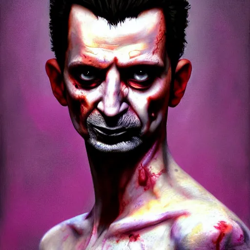 Prompt: color portrait of a zombie version of dave gahan when he was young, 7 days to die zombie, fine art, award winning, intricate, soft light from the side, elegant, sharp focus, cinematic lighting, highly detailed, digital painting, 8 k concept art, art by z. w. gu, art by brom, art by michael hussar, masterpiece, 8 k