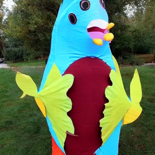 Image similar to a person in a fish costume, craigslist photo