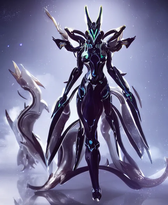 Image similar to exquisite cinematic full body shot of a beautiful saryn prime warframe, that's a beautiful stunning anthropomorphic robot female dragon with metal cat ears, cute elegant pose, robot cat paws for feet, sharp claws, streamlined white armor, long elegant tail, two arms, two legs, long tail, detailed warframe fanart, destiny fanart, macro art, dragon art, furry art, realistic digital art, warframe art, Destiny art, furaffinity, DeviantArt, artstation, 3D realistic, 8k HD, octane render