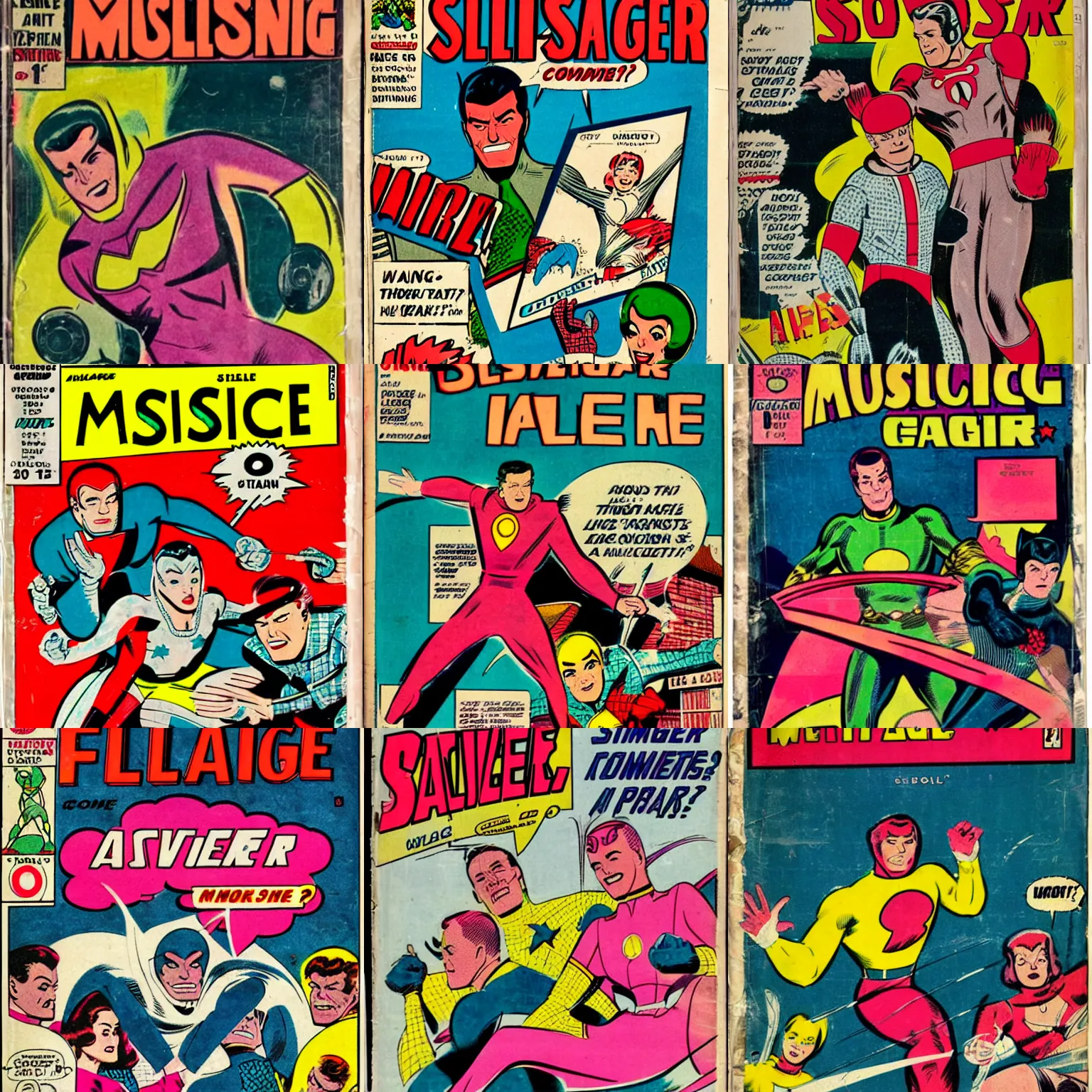Prompt: Misleading silver age comic cover