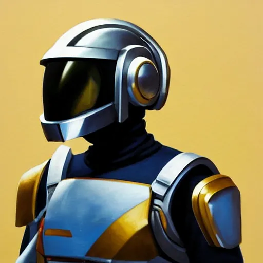 Image similar to greg manchess portrait painting of armored daft punk as overwatch character, medium shot, asymmetrical, profile picture, organic painting, sunny day, matte painting, bold shapes, hard edges, street art, trending on artstation, by huang guangjian and gil elvgren and sachin teng