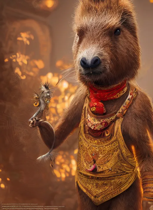 Image similar to detailed full body concept art illustration oil painting of an anthropomorphic capybara cook in full intricate clothing, biomutant, ultra detailed, digital art, octane render