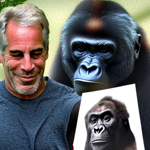 Prompt: harambe with Jeffrey Epstein’s face