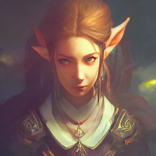 Image similar to a photorealistic dramatic fantasy render of zelda by wlop!!!, artgerm, greg rutkowski, alphonse mucha, beautiful dynamic dramatic dark moody lighting, shadows, cinematic atmosphere, artstation, concept design art, octane render, 8 k