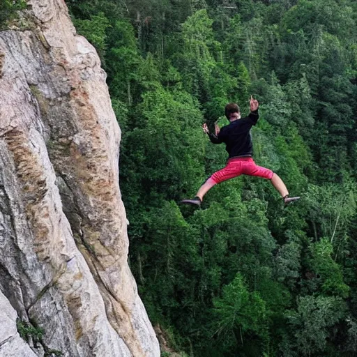 Image similar to guy jumping off a cliff while a ghost watches