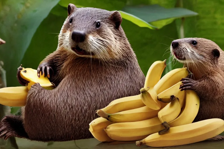 Image similar to a beaver stealing bananas from an orphanage, 4 k, extremely detailed, high quality, award - winning,