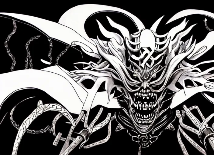 Prompt: shin megami tensei art of a demon car!!!! called black! volga!!, gaz!!!! car!!!!!!!!!!!!!!!!, vehicle, art by kazuma kaneko, demonic! compedium!, digital drawing, white background, high quality, highly detailed