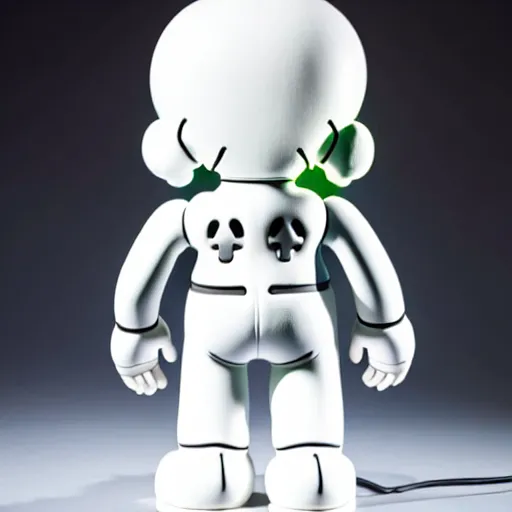 Prompt: an all white art vinyl figure with a microwave oven for a head, in the style of kaws, kidrobot, sket - one x iamretro, kenny wong x pop mart, space molly, frank kozik, guggimon, studio lighting, subsurface diffusion, 8 k - h 7 6 8