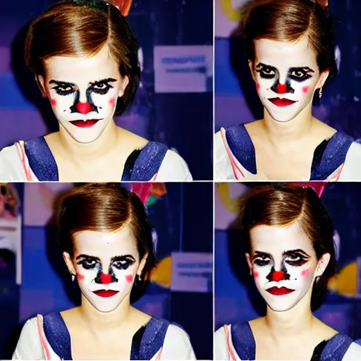 Prompt: emma watson. funny clown makeup.