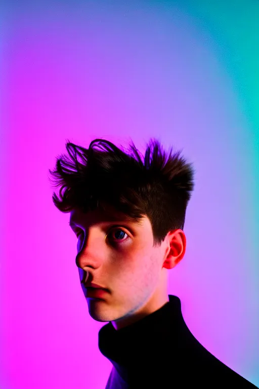 Image similar to high quality pastel coloured film mid angle selfie photograph of a beautiful young 2 0 year old male, soft features, black hair, wearing reflective padded clothing standing in an icelandic black rock environment. atmospheric. three point light. photographic. art directed. ( pastel colours ). volumetric light. sheen. waves glitch. 8 k. filmic.