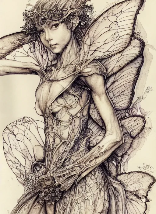 Image similar to Anatomical sketch of fairy anatomy, note the the margins, obsession, watercolor, extremely high detail, pen and ink, intricate line drawings, by Yoshitaka Amano, Ruan Jia, Kentaro Miura, Artgerm,