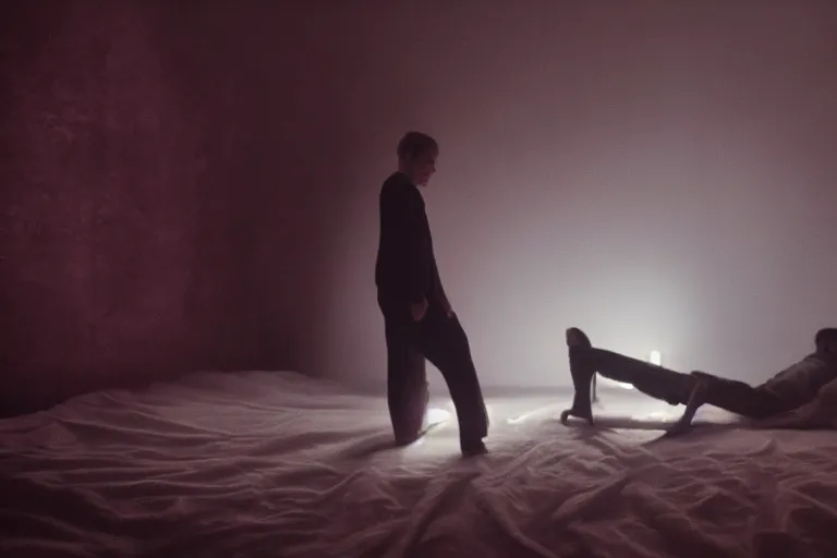 Prompt: vfx movie scene sleep paralysis night natural lighting by emmanuel lubezki