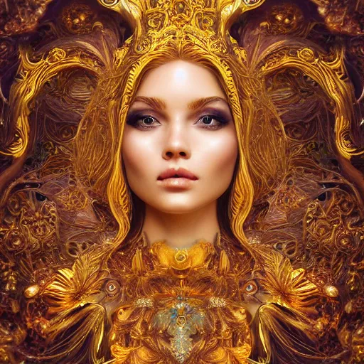 Image similar to wonderful princess made of golden marble, beautiful face, hyper detailed, flowing psychadelic background intricate and detailed, ornate 8 k gorgeous intricate detailed, octane render