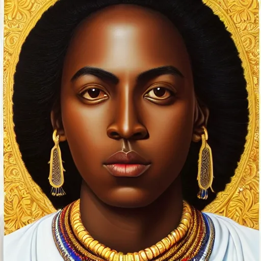 Prompt: A portrait of a slender stylish and attractive non-binary person, dark skin tone, Indian, oil painting by Kehinde Wiley, majestic, detailed, high resolution