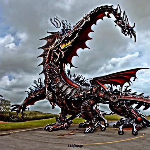 Image similar to colossal metal dragon made of clockwork and gears, flying through the clouds