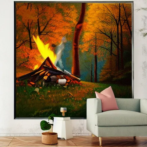 Prompt: camping inspired by Evgeny Lushpin,toasting marshmallows,campfire,spring,autumn,cinematic