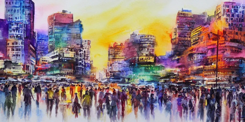 Image similar to a cinematic and dramatic colorful watercolor painting of nairobi city