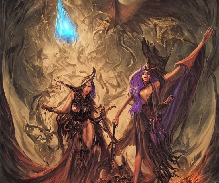 Prompt: sorceress summoning the infernal bat, near ancient ornate alchemic door, mtg illustration by zoltan boros