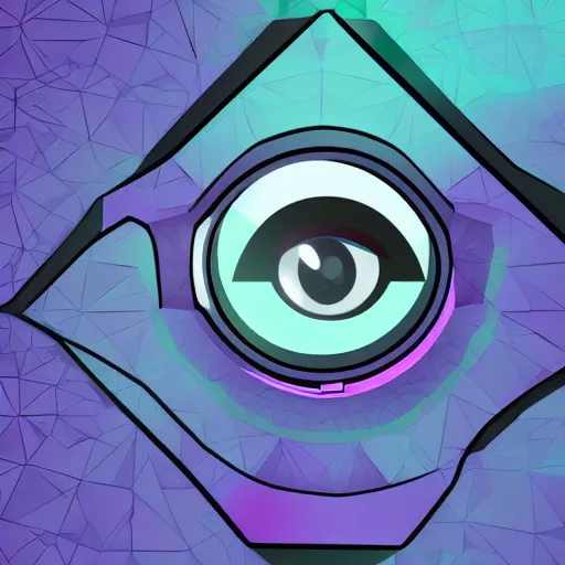 Image similar to illustration of a cyberpunk eye in a purple rhombus on a black background.