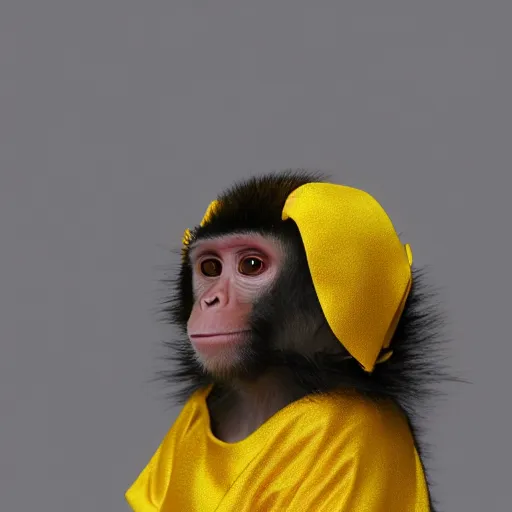 Image similar to a monkey wearing a yellow kimono, 8 k